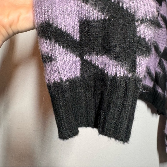 The Ragged Priest purple black houndstooth V neck button cardigan oversized S - Picture 6 of 13